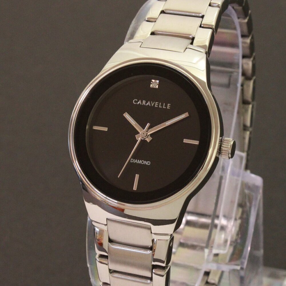 Caravelle Ladies Watch By Bulova Black Dial Diamond 12:00 Stainless 30mm - Picture 7 of 13